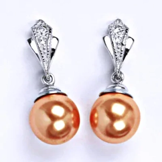 Stříbrné visací náušnice perla Swarovski orange - NK9/1193