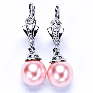 Stříbrné visací náušnice perla Swarovski pink - NK9/1193