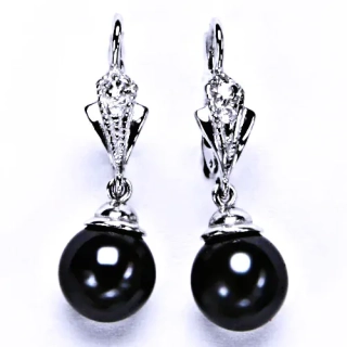 Stříbrné visací náušnice perla Swarovski black - NK9/1193