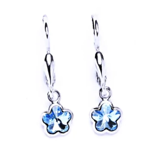 Stříbrné visací náušnice kytičky Swarovski akvamarine - NK20/1297