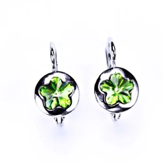 Stříbrné náušnice kytička Swarovski chryzolit - NK1300