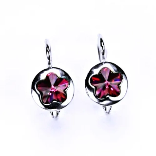 Stříbrné náušnice kytička Swarovski fuchsie - NK1300