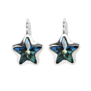 Stříbrné náušnice hvězda Swarovski krystal bermuda blue - NK1325