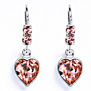 Stříbrné visací náušnice srdíčka Swarovski rose - NK1346/1396