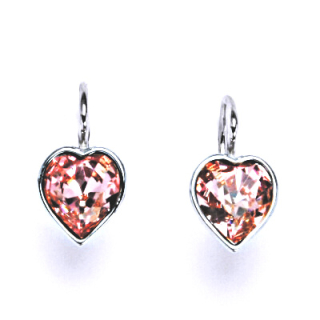 Stříbrné náušnice srdíčka Swarovski rose - NK1396