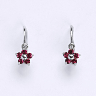 Stříbrné náušnice dětské kytička Swarovski fuchsie - NK1391