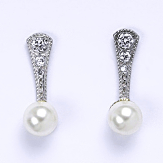 Stříbrné náušnice perla Swarovski white - NŠ1241