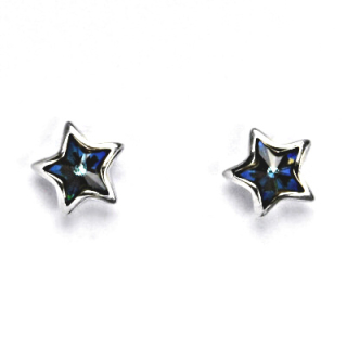Stříbrné náušnice hvězda Swarovski bermuda blue - NŠ1326