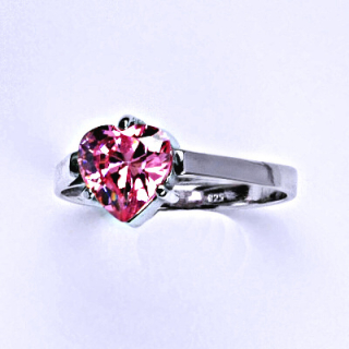 Stříbrný prsten srdce pink zirkon - T1081