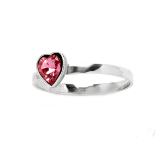 Stříbrný prsten srdce Swarovski rose - T1315