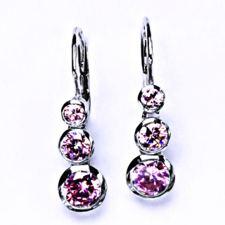Stříbrné visací náušnice pink zirkony - VE26