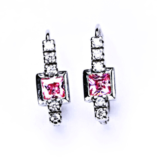 Stříbrné náušnice pink zirkon - VE37