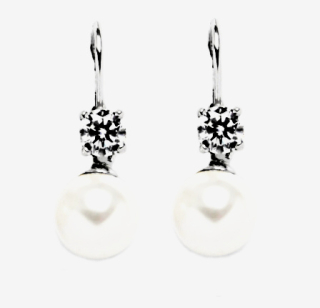 Stříbrné visací náušnice zirkon , Swarovski perla bílá - VE221