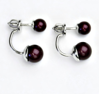 Stříbrné náušnice 2v1 Swarovski perla sytě fialová - NŠ1183/1512m