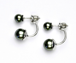 Stříbrné náušnice 2v1 Swarovski perla šedozelená - NŠ1183/1512m