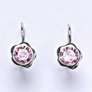 Stříbrné náušnice kytička pink zirkon - NK1271