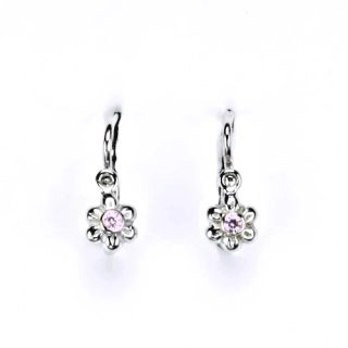 Zlaté dětské náušnice kytičky pink zirkon - NK1349 bílé zlato