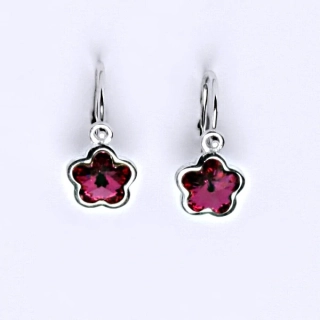 Zlaté dětské náušnice kytičky Swarovski fuchsie - NK1297 bílé zlato