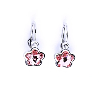 Zlaté dětské náušnice kytičky Swarovski rose - NK1297 bílé zlato