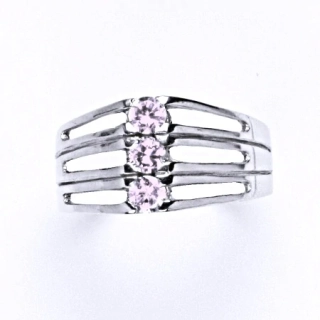 Stříbrný prsten pink zirkony - T1365