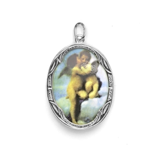 Stříbrný přívěsek porcelánový medailon anděl - P158 A2